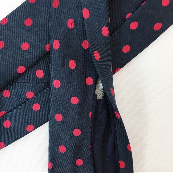 Vintage Burberry Silk Navy Red Polka Dot Tie - Picture 10 of 11